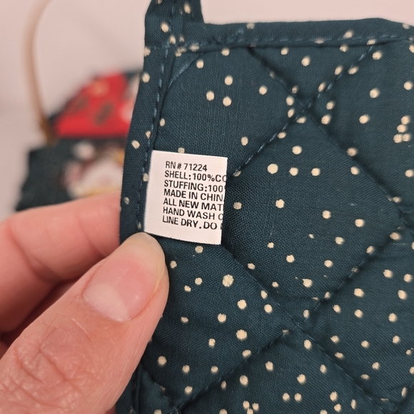 Christmas Fabric-Covered Basket Santa Buttons Pot Holder Oven Mitten Farmhouse - Picture 13 of 17